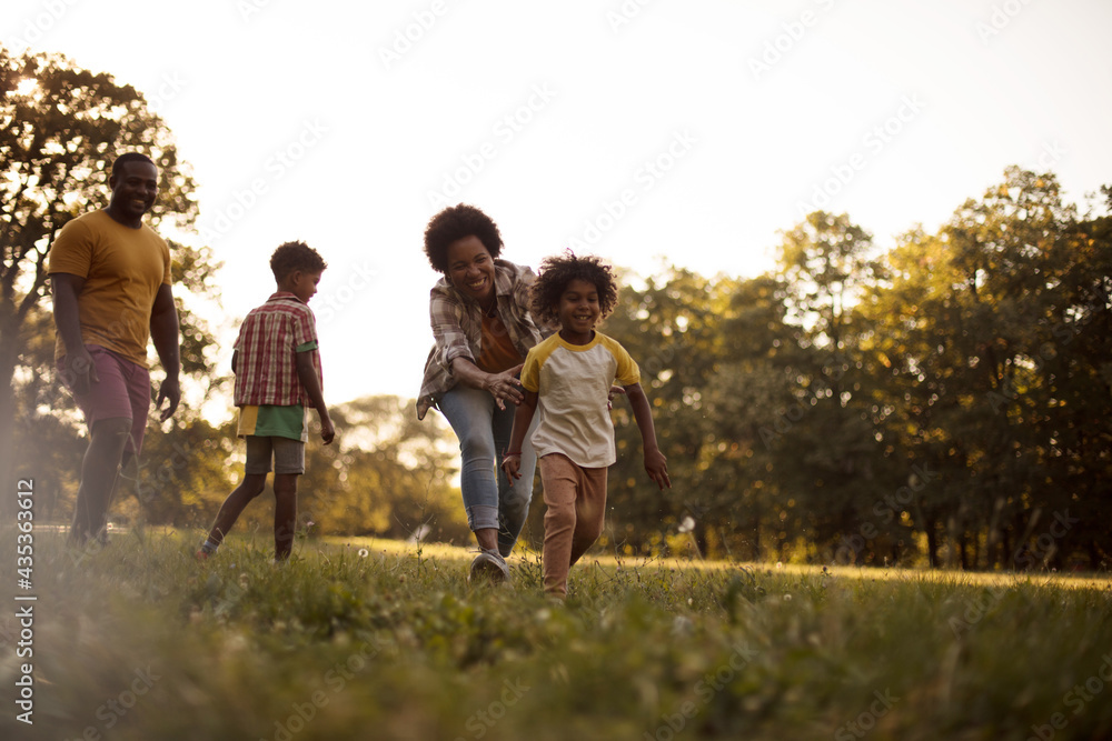 Fototapeta premium African American family having fun outdoors.
