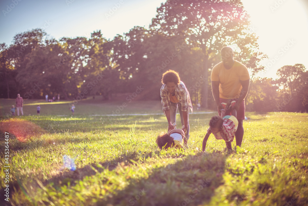 African American family spending time in nature. African American family spending time in nature.
