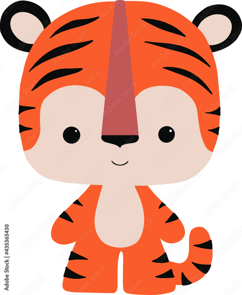 Naklejka premium Cute character for kids. Illustration of a cute tiger, a baby animal for kindergarten.