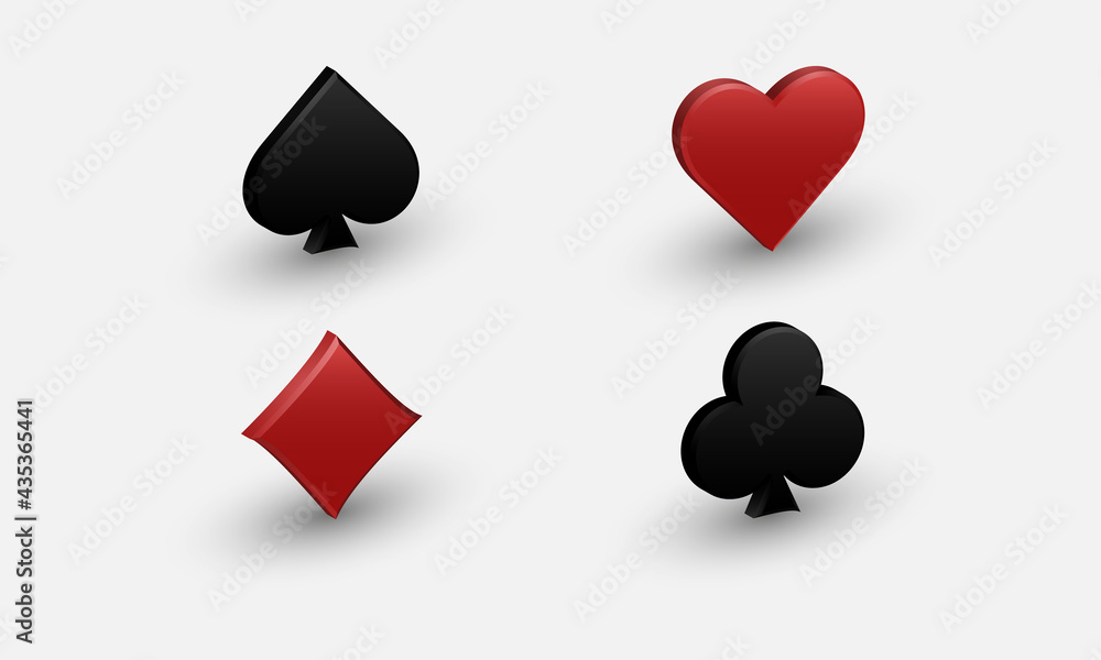 All suits of playing cards isolated on white background. 3d symbols for poster, flyer or banner design. Vector illustration All suits of playing cards isolated on white background. 3d symbols for poster, flyer or banner design. Vector illustration