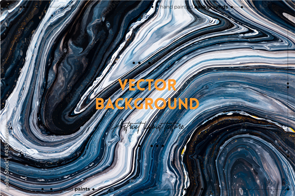 Vecteur Stock Fluid art texture. Abstract backdrop with swirling paint  effect. Liquid acrylic artwork with artistic mixed paints. Can be used for  baner or wallpaper. Black, navy blue and white overflowing colors.