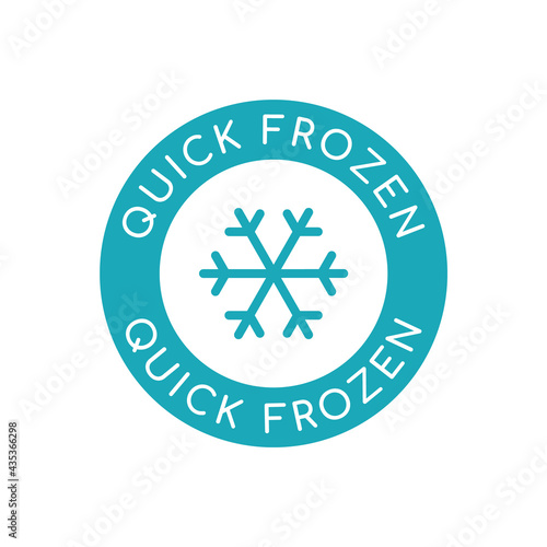 Quick frozen icon. Blue snowflake in a circle. Quick Freezing method reducing ice crystallization. Fast frozen fruits and vegetables products. Food processing label. Vector illustration, flat,clip art