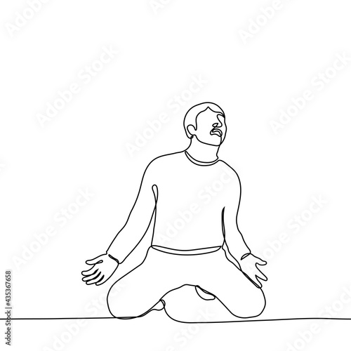 man kneeling in despair screams - one line drawing. the concept of despair, grief, shock, powerless scream, madness, hysteria