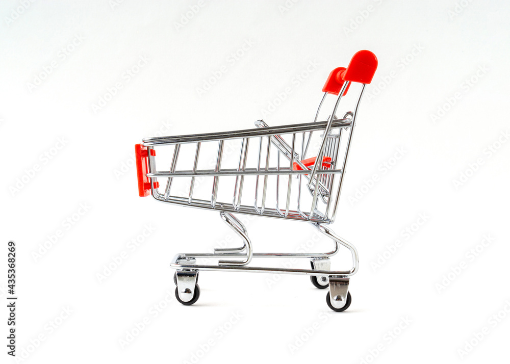 Supermarket shopping cart isolated on white background.