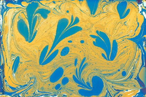 Abstract marble texture floral pattern . Traditional art of Ebru marbling