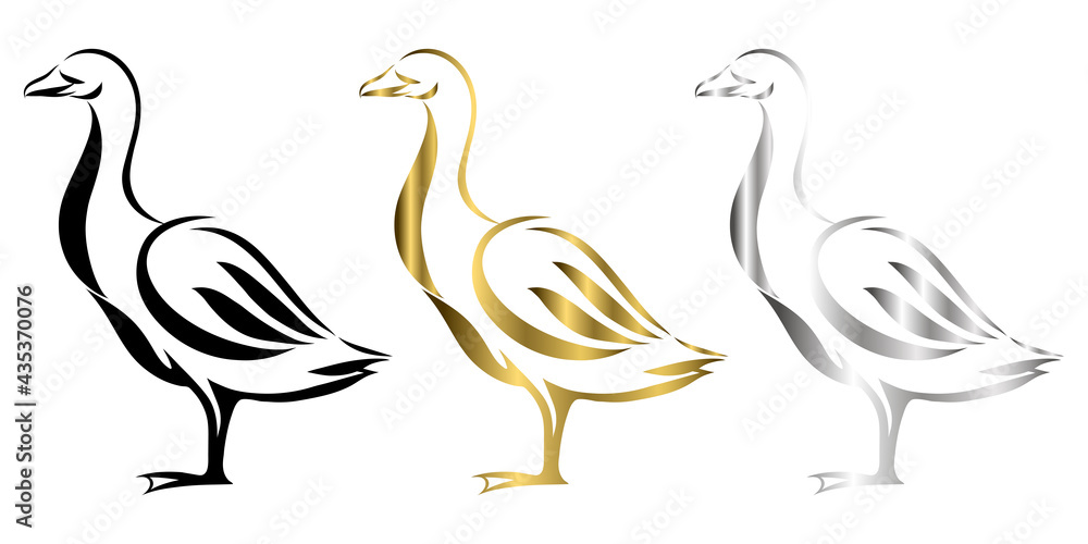 Vector Line Art Illustration logo of a goose It is standing there are three color black gold and silver Vector Line Art Illustration logo of a goose It is standing there are three color black gold and silver