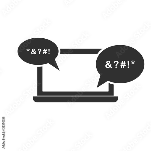 Cyber Bullying Icon. Cyberbullying Victim. Abuse, Internet Online Hate, Swear and Insult concept. Icon of Cyberbullying Online Chat on Computer Laptop. Vector illustration