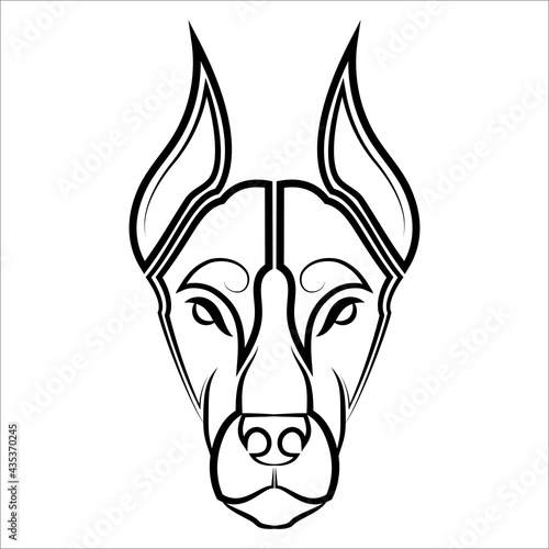 Black and white line art of Doberman Pinscher dog head Good use for symbol, mascot icon avatar tattoo T Shirt design logo or any design you want