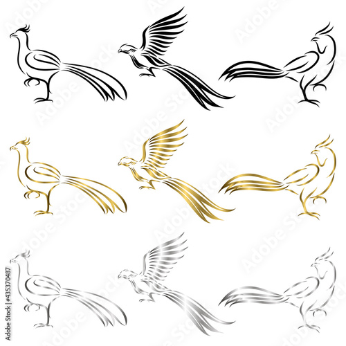 Set of line art vector logo of pheasant Can be used as a logo Or decorative items