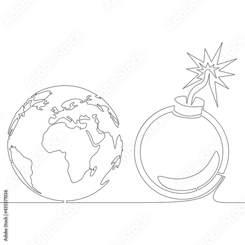 Continuous line drawing world with bomb concept