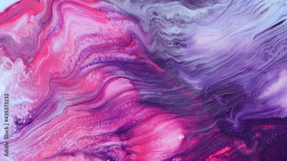 Fluid art drawing video, modern acryl texture with flowing effect. Liquid paint mixing backdrop with splash and swirl. Detailed background motion with purple, pink and blue overflowing colors. Fluid art drawing video, modern acryl texture with flowing effect. Liquid paint mixing backdrop with splash and swirl. Detailed background motion with purple, pink and blue overflowing colors.