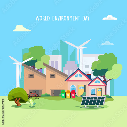 World Environment Day with People caring for the earth. save planet flat vector illustration