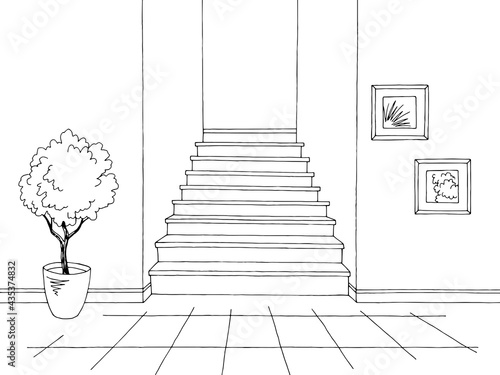 Corridor graphic black white interior sketch illustration vector 
