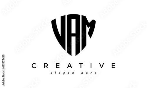 VAM letters creative logo with shield photo