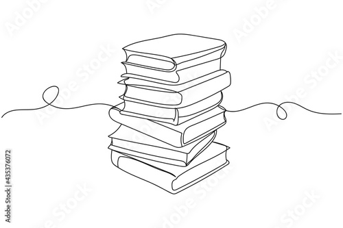 Continuous one line of stack of books in silhouette. Linear stylized.Minimalist.