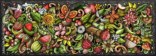 Summer nature hand drawn cartoon doodles illustration.