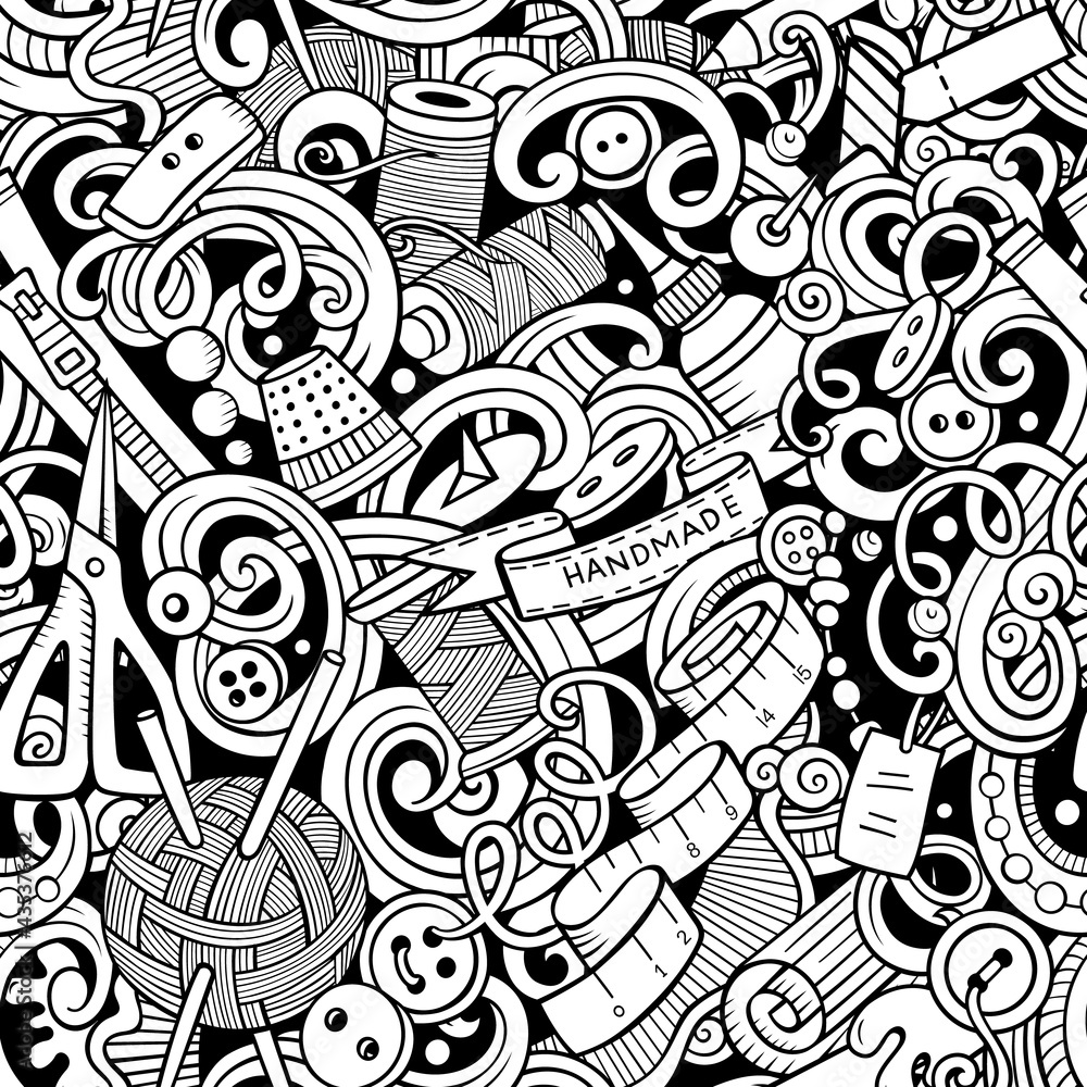 Handmade hand drawn doodles seamless pattern.