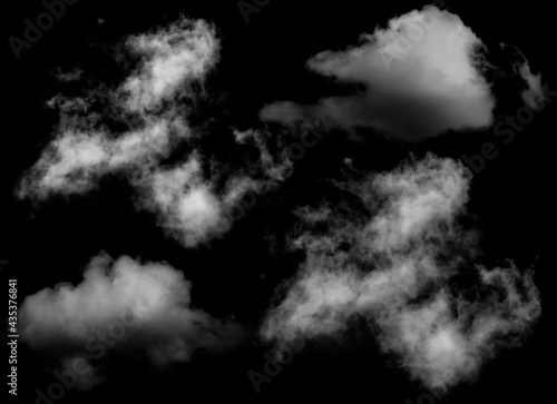 Clouds in white isolated on black background