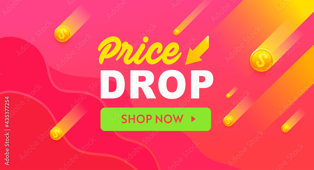 Price drop red vector banner, sale poster design. Discount offer template banner. Price drop vector - obrazy, fototapety, plakaty 