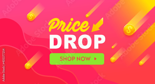 Price drop red vector banner, sale poster design. Discount offer template banner. Price drop vector