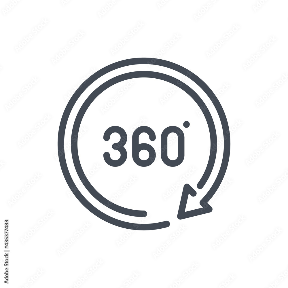 Angle 360 degree line icon. 360 degree view vector outline sign. Angle 360 degree line icon. 360 degree view vector outline sign.