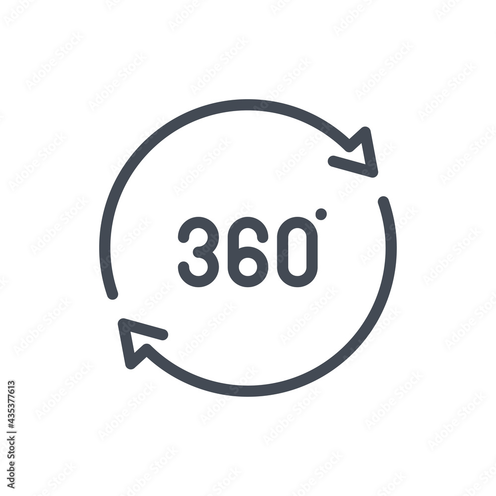 Angle 360 degree line icon. 360 degree view vector outline sign. Angle 360 degree line icon. 360 degree view vector outline sign.