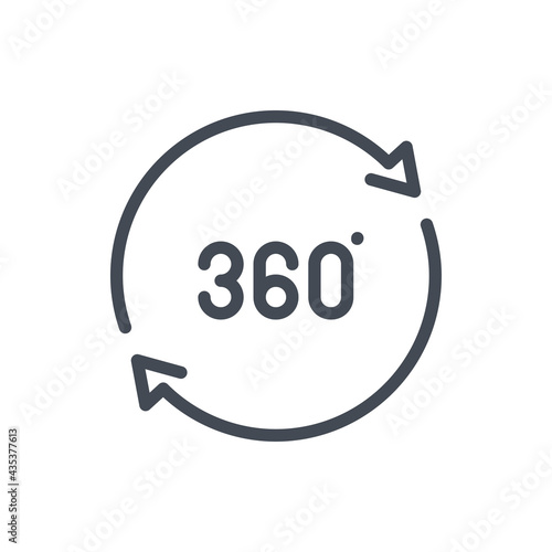 Angle 360 degree line icon. 360 degree view vector outline sign.