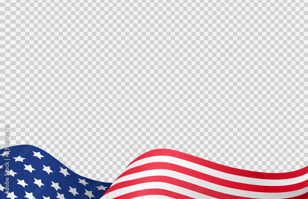 Waving flag of American isolated  on png or transparent  background,Symbols of USA , template for banner,card,advertising ,promote, TV commercial, ads, web design,poster, vector illustration - obrazy, fototapety, plakaty 