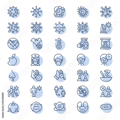 Circle outline icons for corona virus.