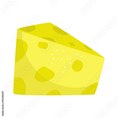 Piece cheese with holes isolated. Keto-friendly diet. Vector illustration of food in a flat style. Cheese for the keto diet and proper nutrition.