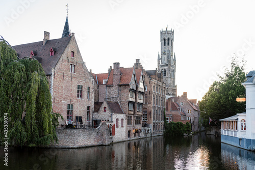 Classic view of the historic city center of Bruges (Brugge), West Flanders province, Belgium. Cityscape of Bruges