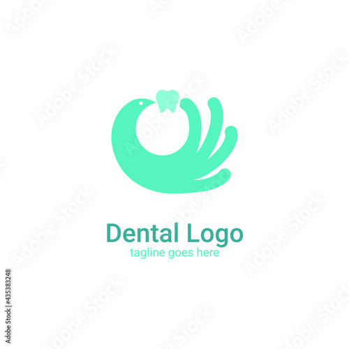Bird hand care dental tooth vector logo