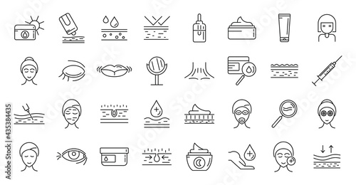 Wrinkles icons set, outline style