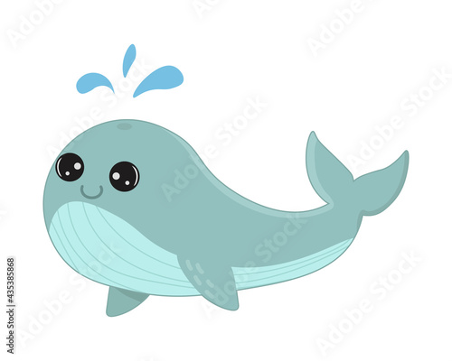 Illustration with whale. Isolated on white background. For books, children's books, books about animals, stickers, magazines, design, factories, business