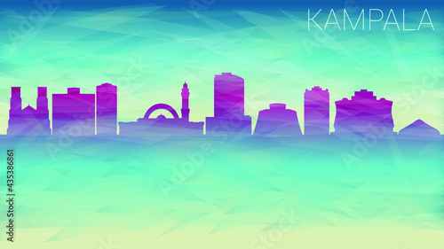 Kampala Uganda Skyline City Vector Silhouette. Broken Glass Abstract Geometric Dynamic Textured. Banner Background. Colorful Shape Composition. photo