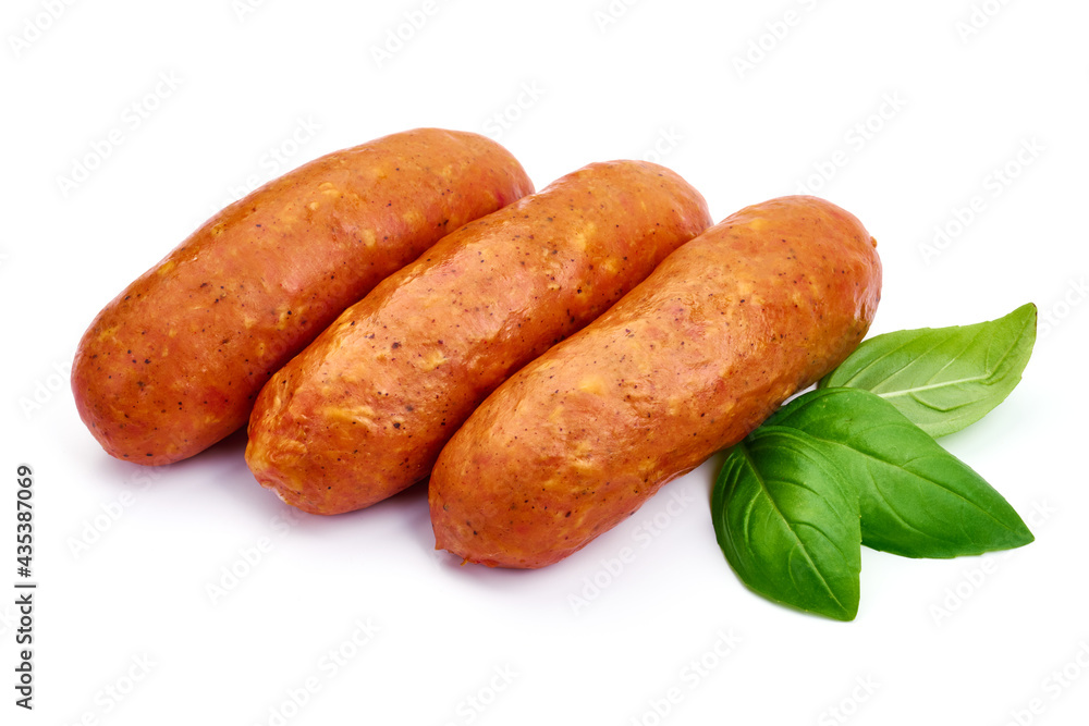 Smoked Breakfast sausages, isolated on white background. High resolution image. Smoked Breakfast sausages, isolated on white background. High resolution image.