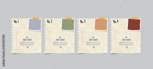 Text box design with notepapers and photoframes.