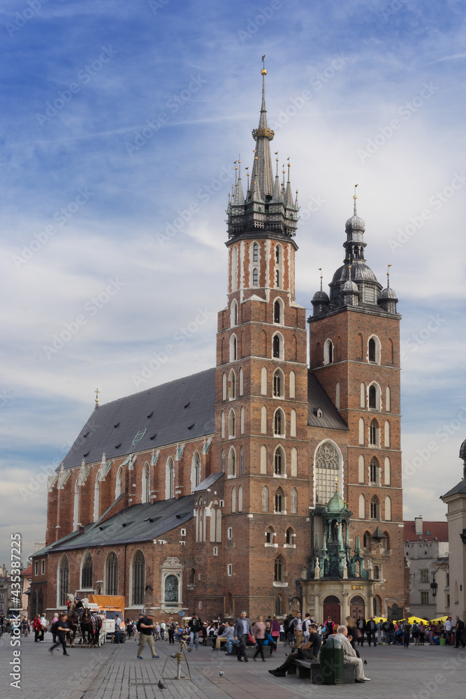 St. Mary's Church at main market square in the old town of Krakow in Poland