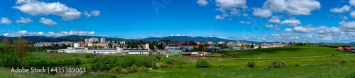  Panoramic view of the small town Csikszereda in hungarian, Miercurea Ciuc in romanian , on a sunny day.
