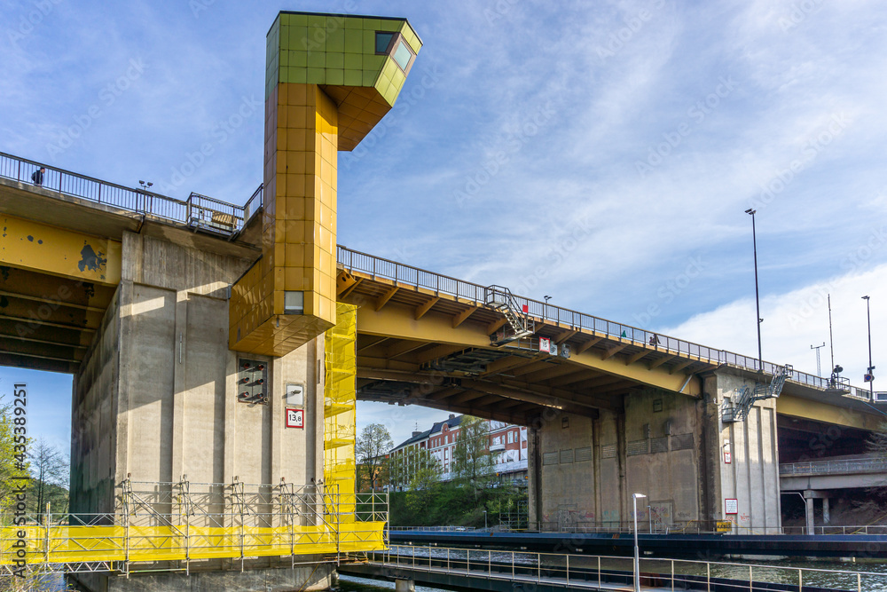 Supervising tower on bascule bridge over the channel Supervising tower on bascule bridge over the channel