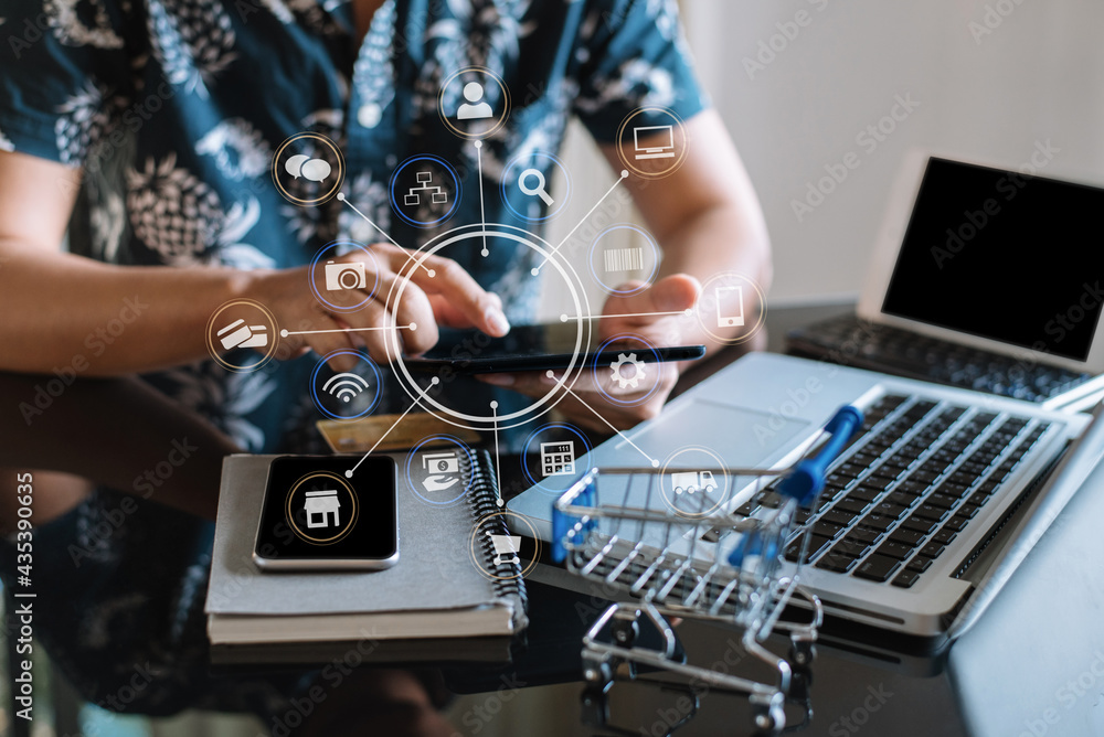 Online shopping concept, male shopping online is a form of electronic commerce from a seller over internet. Online shopping concept, male shopping online is a form of electronic commerce from a seller over internet.