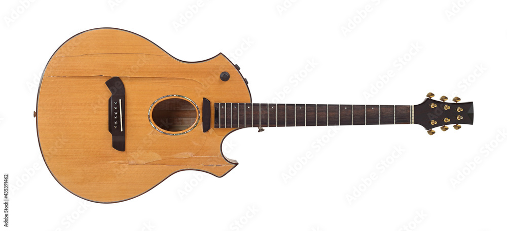Musical instrument - Front view Broken acoustic guitar isolated