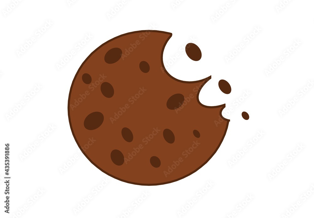 Round chocolate cookie with dark chocolate pieces. Nibbled cookies Round chocolate cookie with dark chocolate pieces. Nibbled cookies