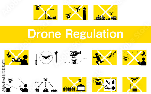 ドローンの法規制を示すシンプルなアイコンセット