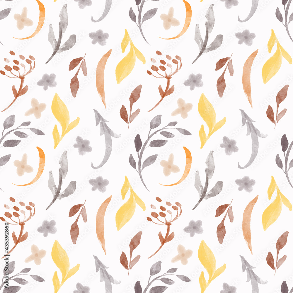 Bright seamless pattern with floral elements. Texture for wrapping paper, fabric, cards and invitations. Watercolor illustration. Bright seamless pattern with floral elements. Texture for wrapping paper, fabric, cards and invitations. Watercolor illustration.