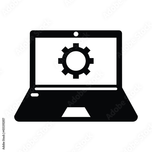 Gear, landing page, optimization icon. Simple black vector graphics.