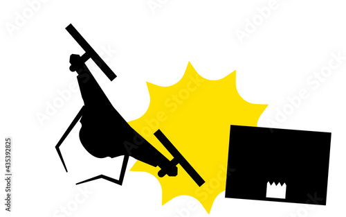 墜落して壊れたドローンと転がる荷物のシンプルなアイコン