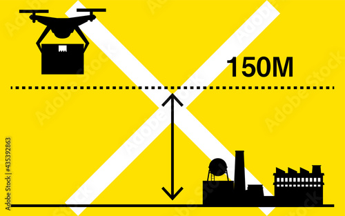 ドローンの法規制、上空飛行上限150メートルを示すシンプルなアイコン photo