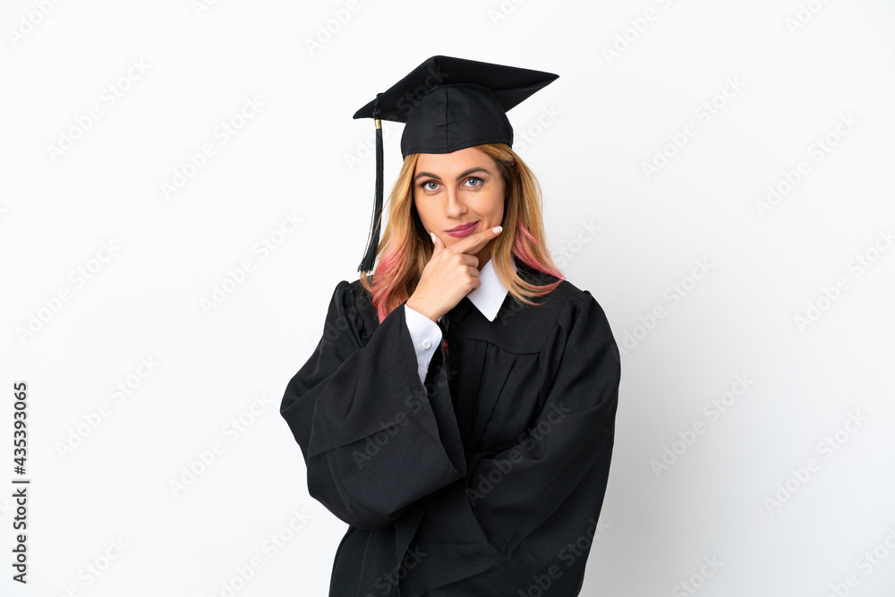 Young university graduate over isolated white background thinking Young university graduate over isolated white background thinking