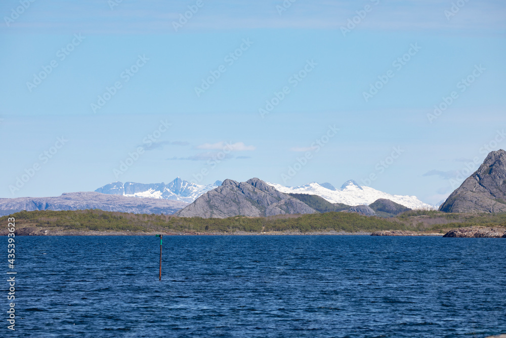 Mountain range Seven Sisters has continued the winter coat on,Alstahaug,Helgeland,Nordland county,Norway,scandinavia,Europe